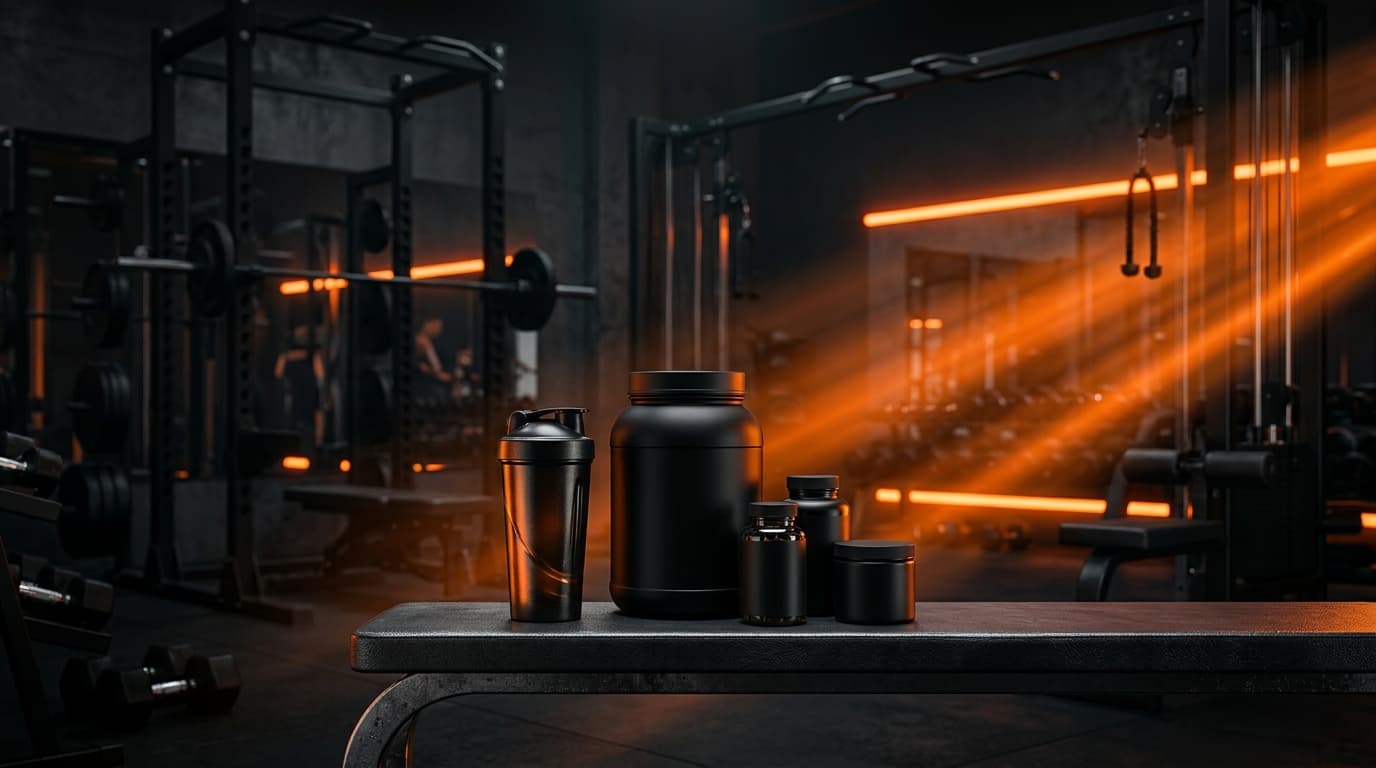 Suplementos deportivos premium en un gimnasio de alto rendimiento